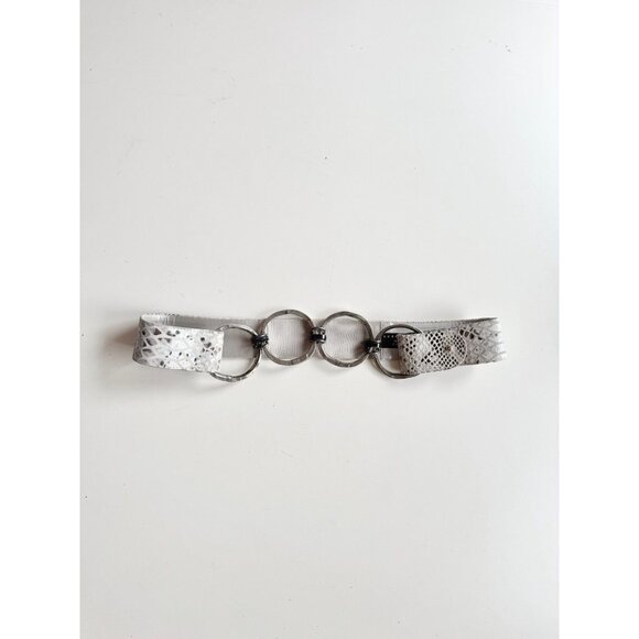 SUZI ROHER Silver Grey Snake Embossed Suede Elastic Chain Stretch Belt, Size L+ - Picture 1 of 10